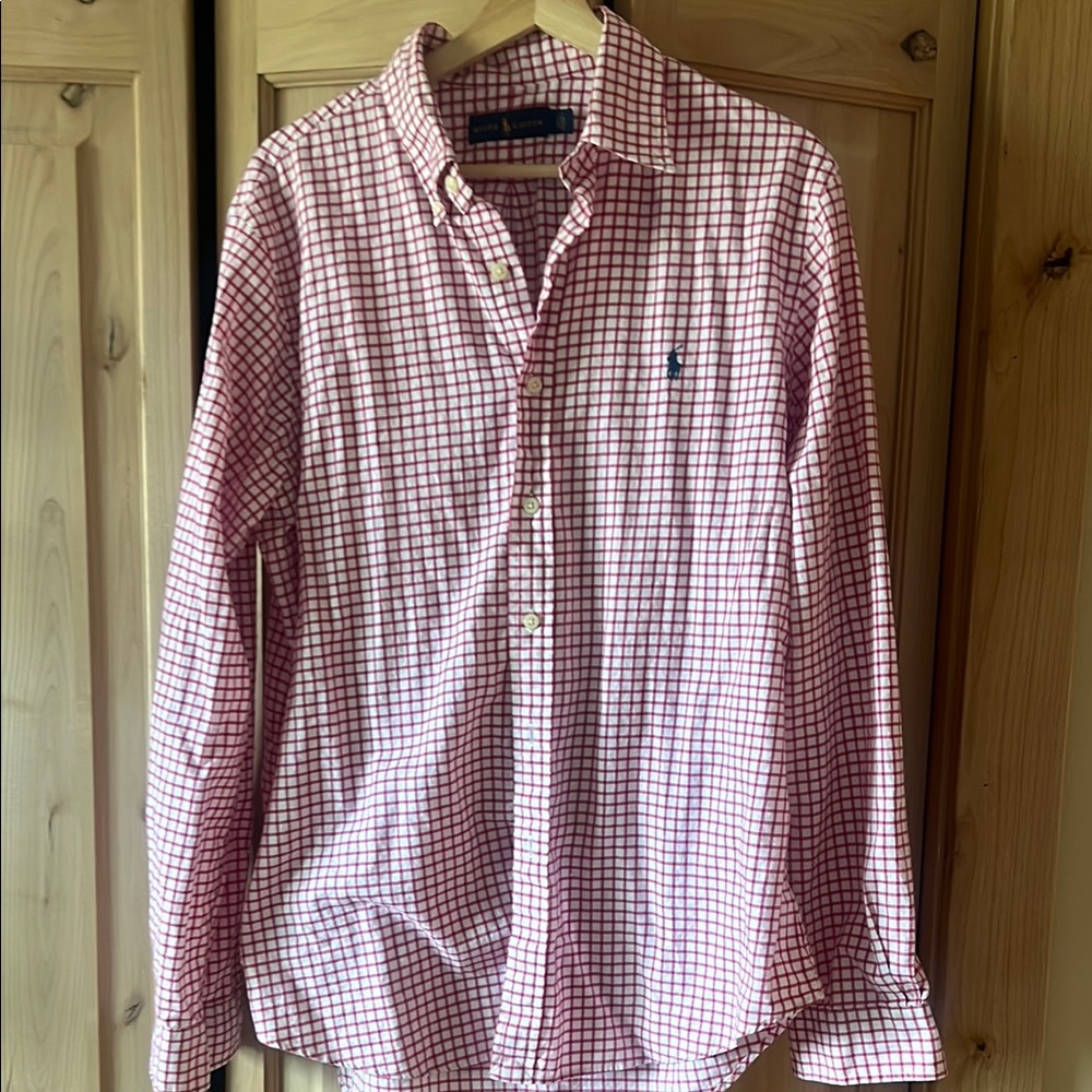 Ralph Lauren Red and White Casual Button Down Shirt SZ Large - Picture 4 of 7